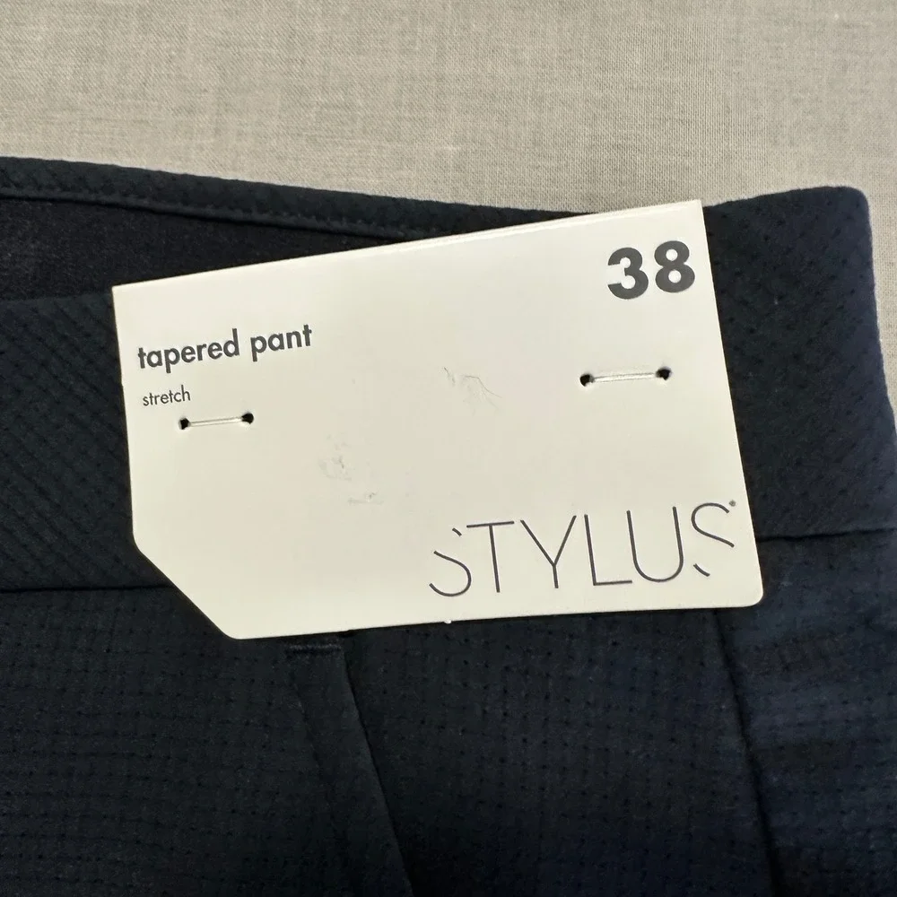 Stylus Men's 38 Tapered Pant Moonless Night Navy Blue Stretch Textured NEW